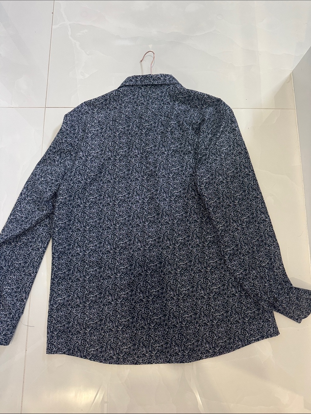 Men's Navy Patterned Button-Up Jacket - Picture 4 of 5